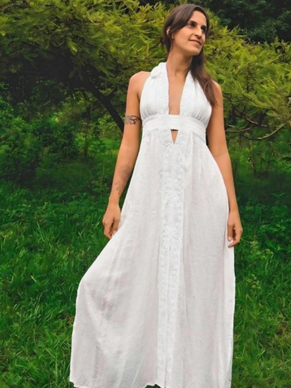 Nomadica Organic Venusian White Rosepetal Lace Boho Maxi Dress